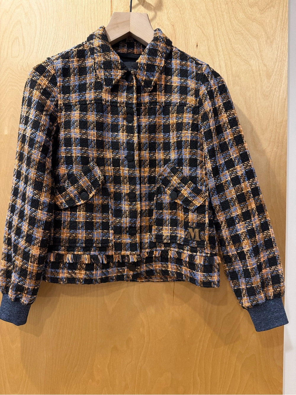 Scotch & Soda Black, Tan & Blue Tweed Cropped Jacket XS